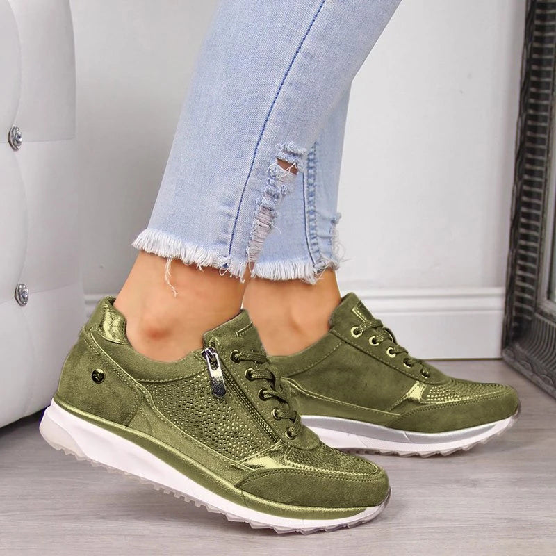 Sneakersy Damskie Sznurowane Z Bocznym Zamkiem I Niskim Fasonem