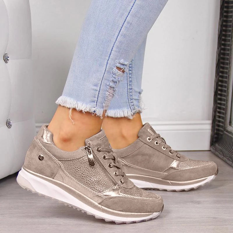 Sneakersy Damskie Sznurowane Z Bocznym Zamkiem I Niskim Fasonem