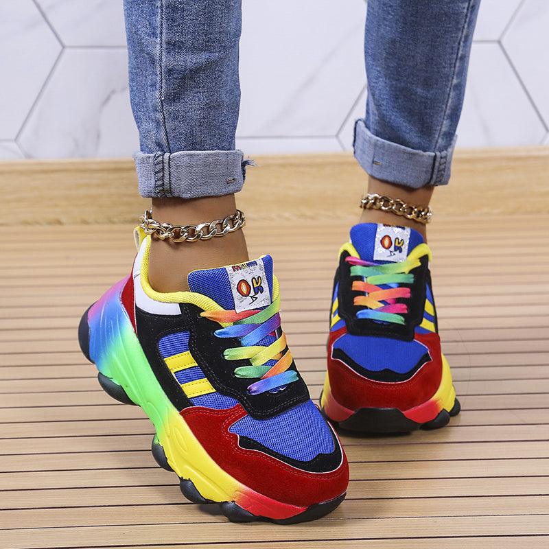 Sneakersy Damskie Sznurowane Z Paskami Po Bokach I Grubą Podeszwą