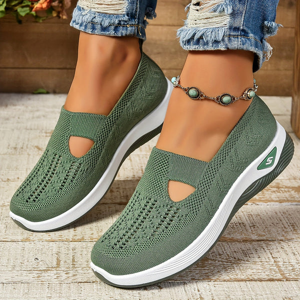 Sneakersy Damskie Wsuwane Z Dzianinową Cholewką I Wycięciem