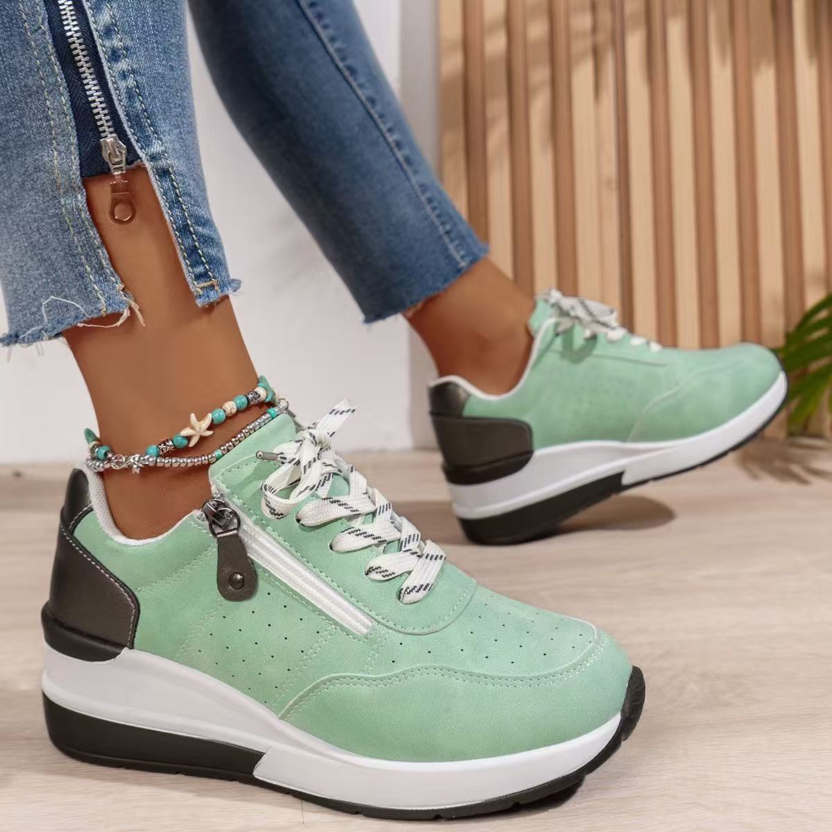 Sneakersy Damskie Z Bocznym Zamkiem I Koturnową Podeszwą