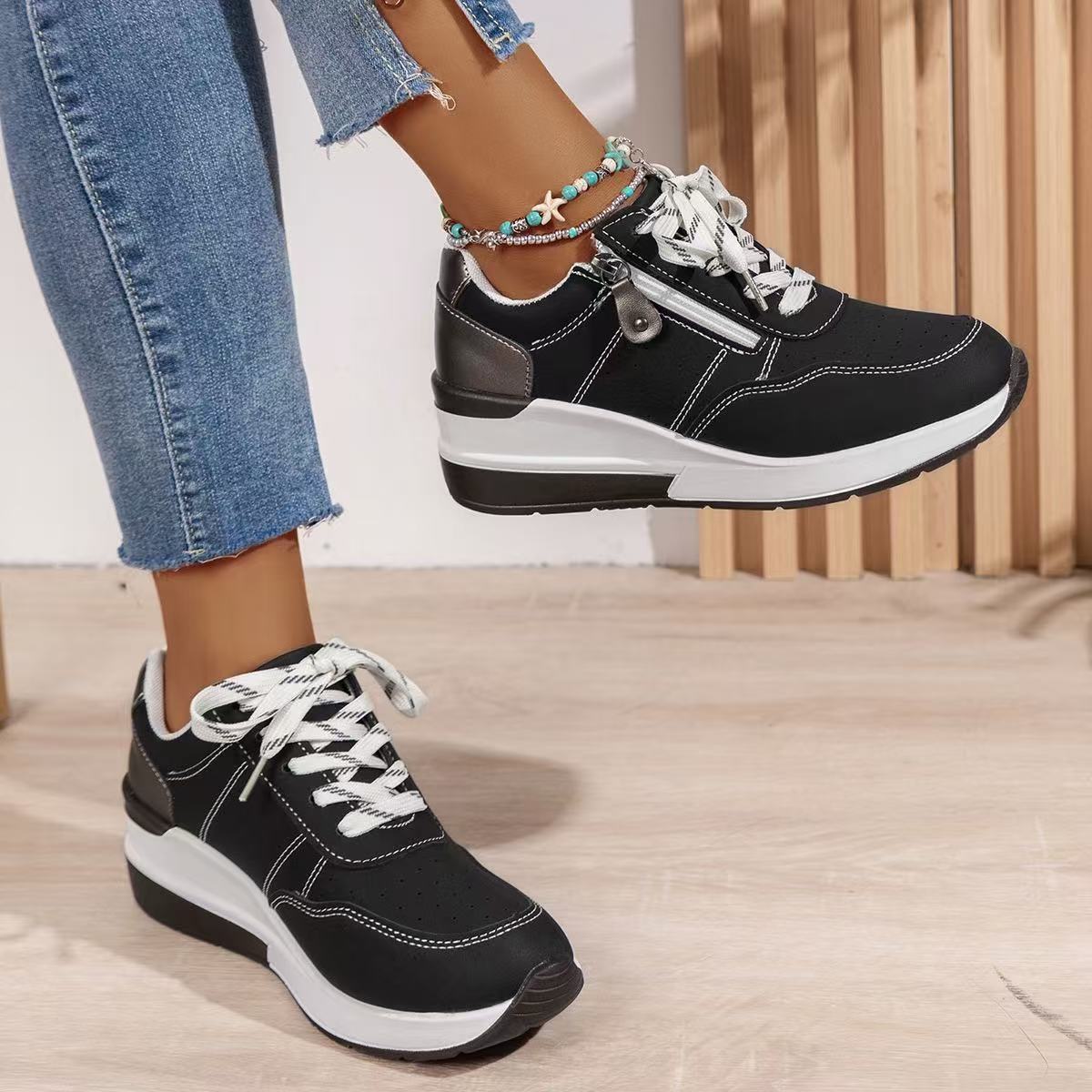 Sneakersy Damskie Z Bocznym Zamkiem I Koturnową Podeszwą