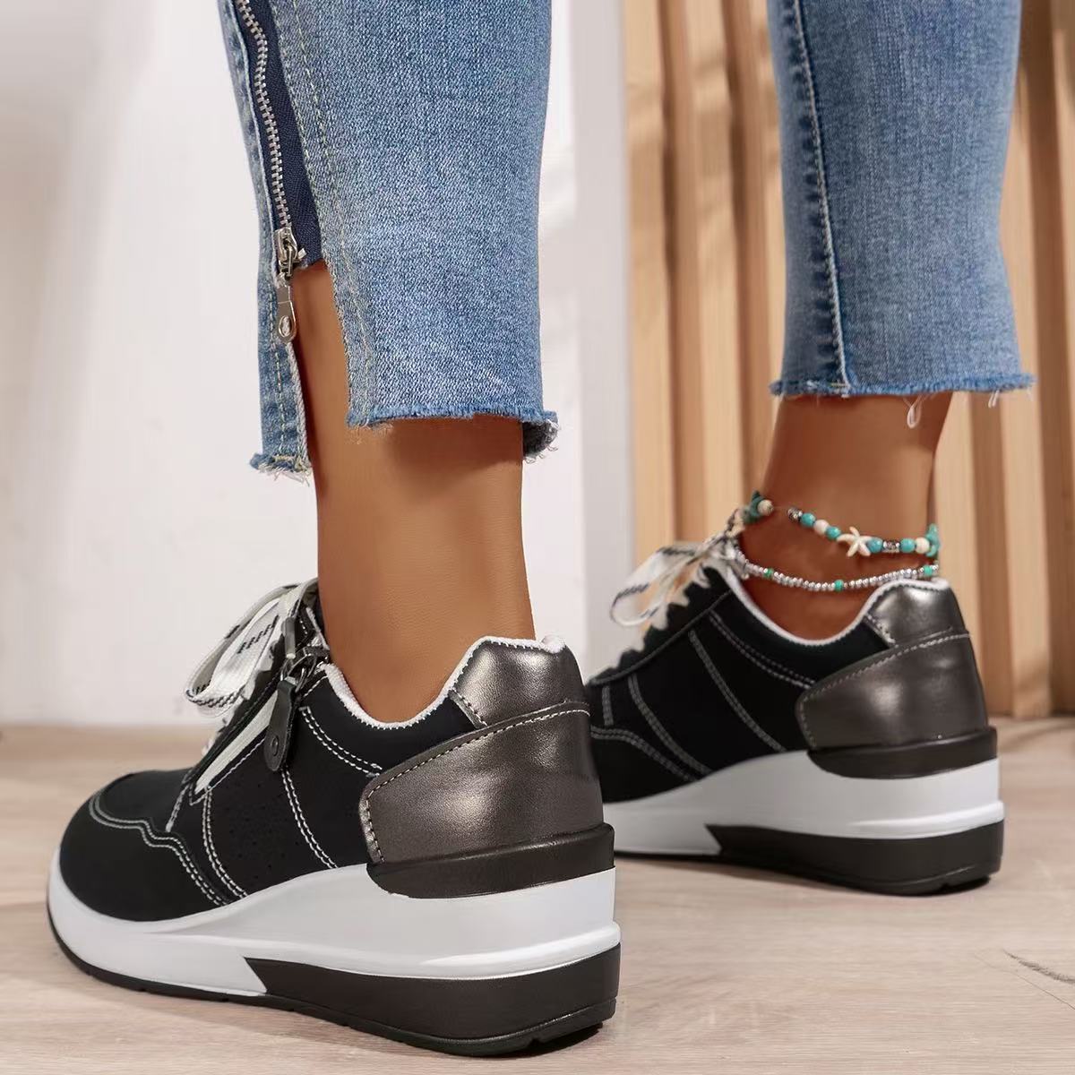 Sneakersy Damskie Z Bocznym Zamkiem I Koturnową Podeszwą